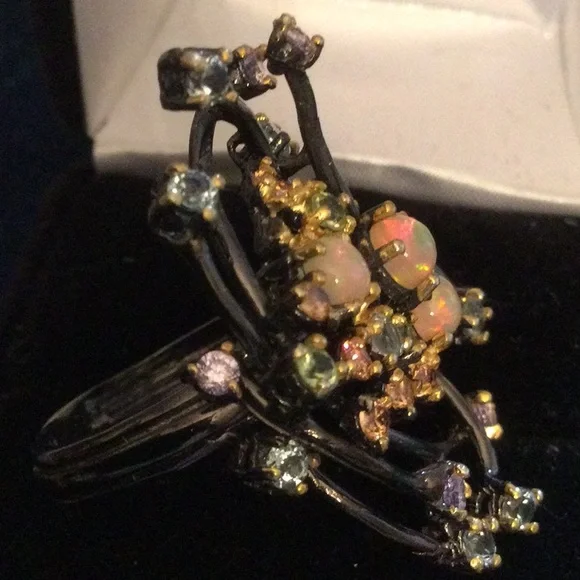 Breathtaking Genuine Opals in a Genuine Gemstone Galaxy Ring